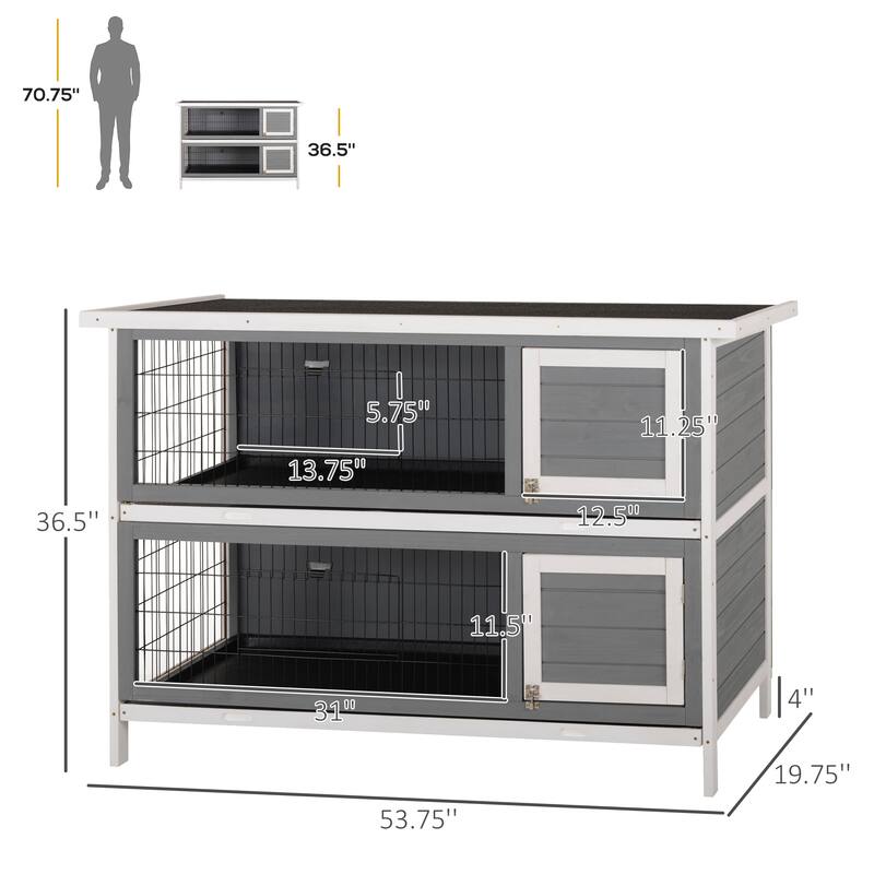 Pet House,2-Story Large Rabbit Hutch is designed for convenient cleaning - DARK GREY