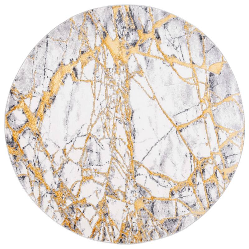 SAFAVIEH Amelia Shirley Modern & Contemporary Rug - 6'7" Round - Ivory/Gold
