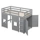 preview thumbnail 7 of 10, Wood Twin Size Loft Bed with Built-in Storage Wardrobe and 2 Windows
