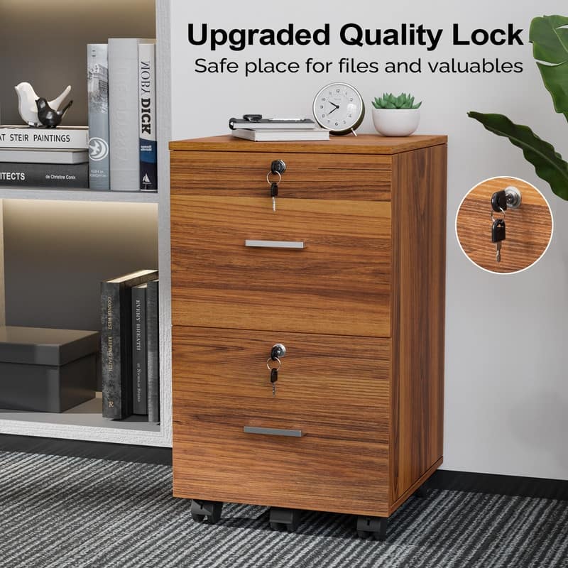 2 Drawer Wood File Cabinet, Lock Mobile Cabinet