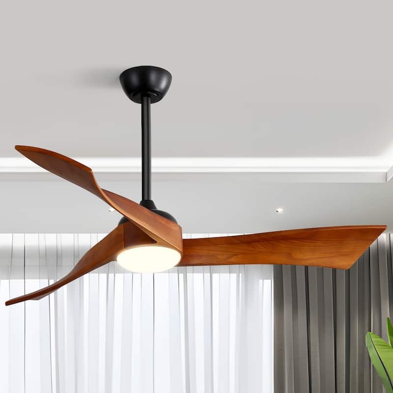 52" Wood Noiseless 3-Blade Ceiling Fans with Dimmable LED Light Optional and Remote, 6-Speed Reversible DC Motor