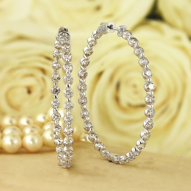 Auriya 14k Gold 8 carat TW Large Diamond Hoop Earrings In-Out 1.88-inch