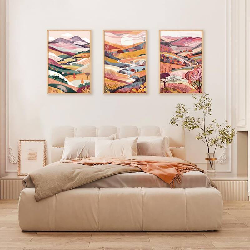 Nature Landscape Painting with Pink Mountains & Forest