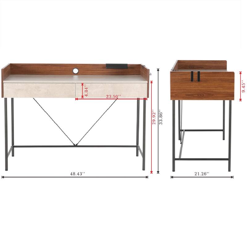 JJS 48" Home Office Computer Laptop Desk with Drawers, Modern Wooden Compact Study Writing Desk with Privacy Panel and Storage