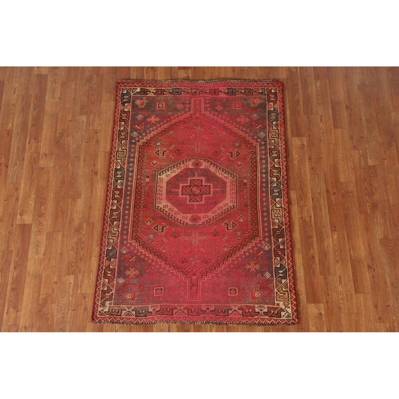 Tribal Qashqai Persian Antique Area Rug Hand-knotted Wool Carpet - 3'4"x 4'10"