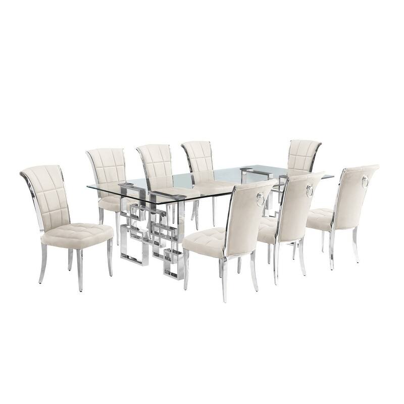 Best Quality Furniture D223/4-SC320-7 Dining Set with 95" 15mm Glass