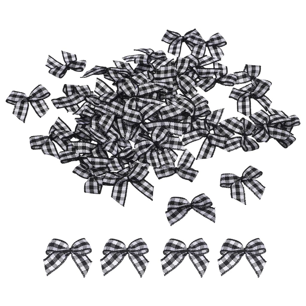 100Pcs Mini Gingham Ribbon Bow 1" Checkered Fabric Satin Ribbon Bows