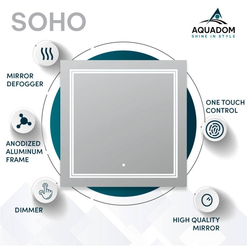 AQUADOM Soho Led Lighted Mirror for Bathroom Defogger, Backlit and Front-Lit