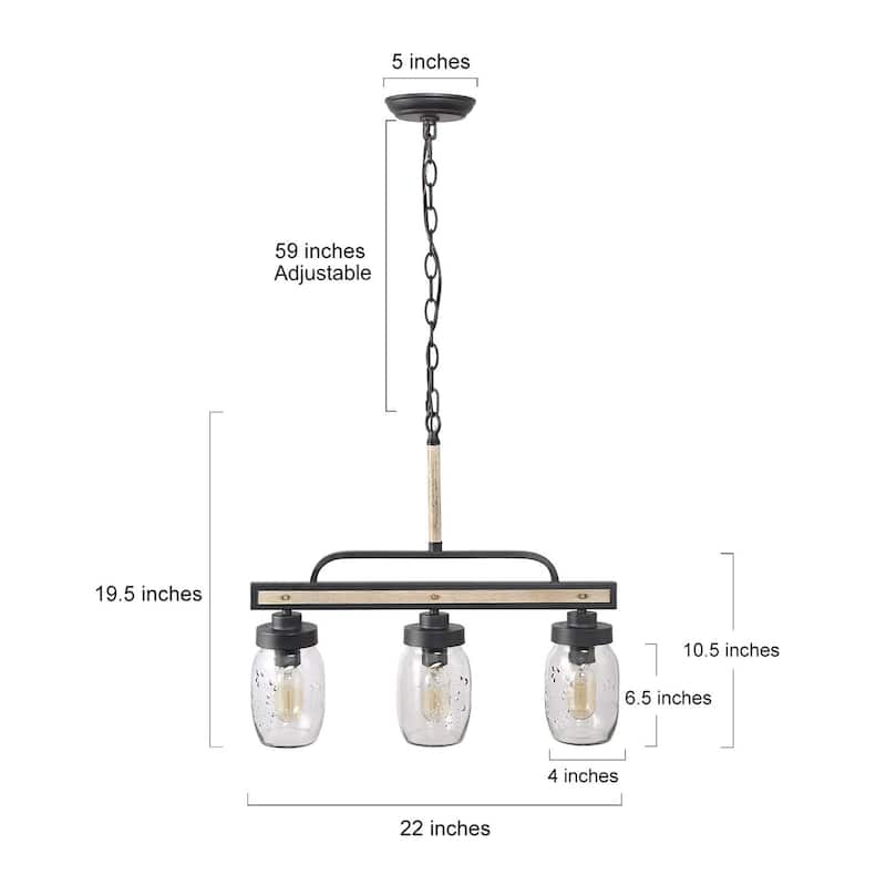 Modern Farmhouse 3/4-Light Mason Jar Glass Chandelier for Kitchen Island