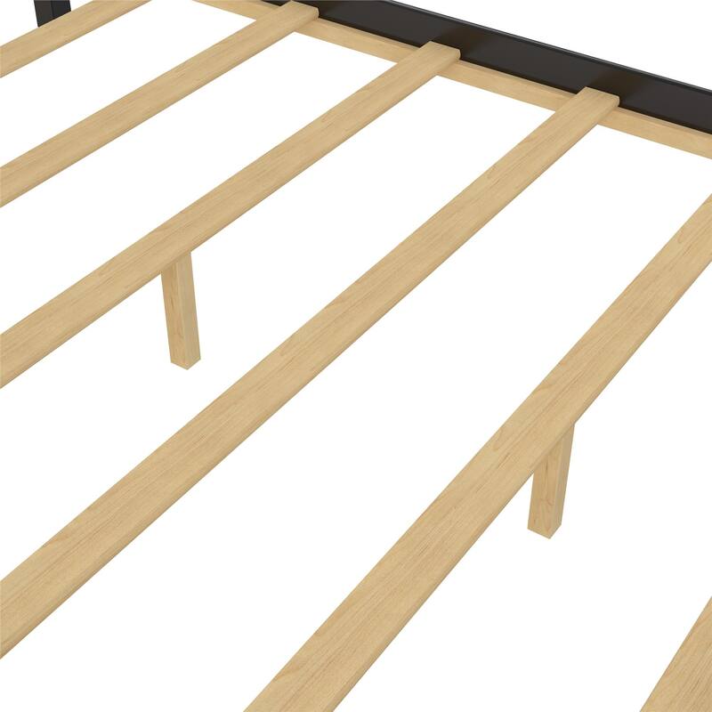 Solid Wood Platform Bed with Open Panel Headboard and Square Block Legs