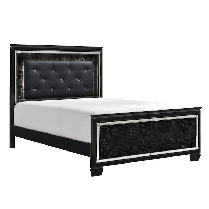 Alen 4 Pc Queen Size Bedroom Set, Button Tufting, Mirror Trim, Black