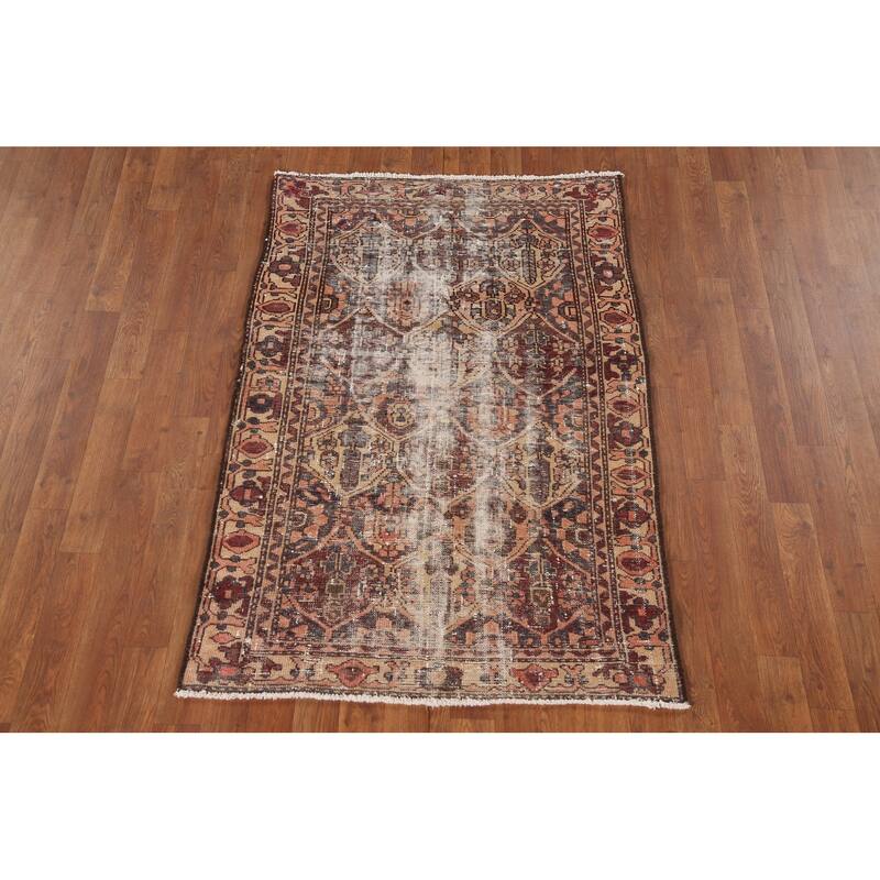 Hand Knotted Oriental 100% Wool Carpet Traditional Geometric Oranges & Rust Bakhtiari Area Rug - 4' 10'' X 3' 1''