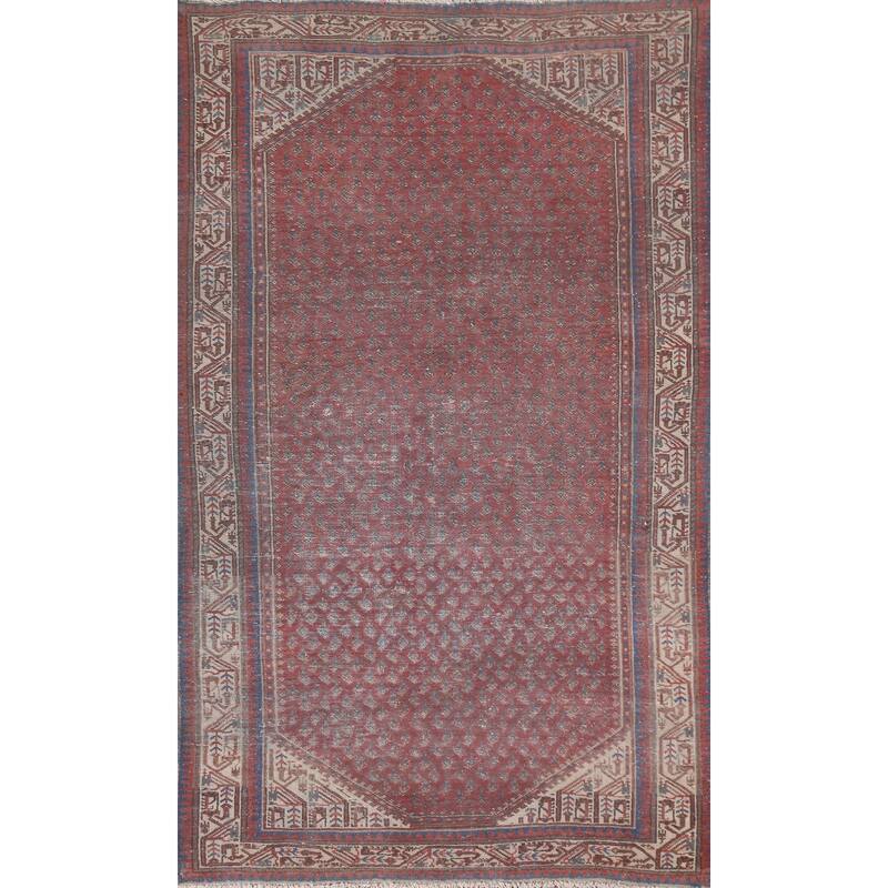 Hand Knotted Oriental 100% Wool Carpet Traditional All-Over Red Botemir Area Rug - 6' 5'' X 4' 1''