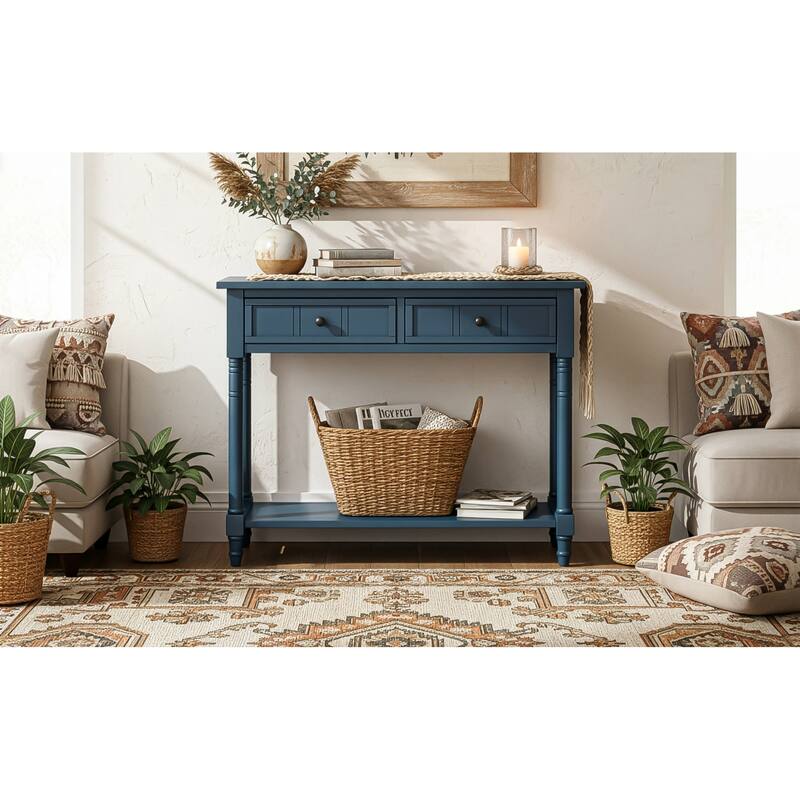 Traditional Design Console Table with Drawers and Shelf