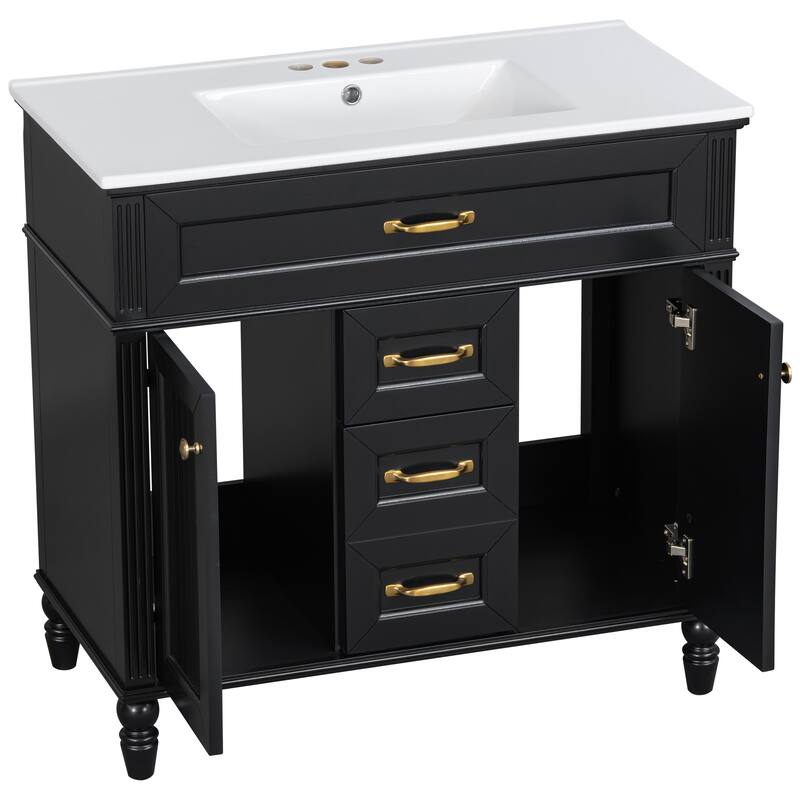 Bathroom Vanity with Sink, Freestanding Bathroom Storage Cabinet, Bathroom Cabinet with Soft Close Doors & 3 Drawers