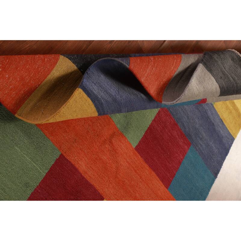 Hand Knotted Oriental 100% Wool Carpet Modern Geometric Multi-Colored Gabbeh Area Rug - 8' 1'' X 5' 1''