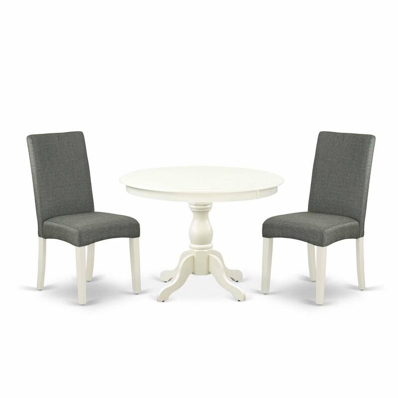3-Piece Linen White Finish Solid Wood Top - Dining Room Set with High Back - Seats 4