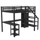 preview thumbnail 10 of 12, Ful Size Metal Loft Bed with Wardrobe, LED Light, L Shaped Desk and USB for Kids Teens Adults