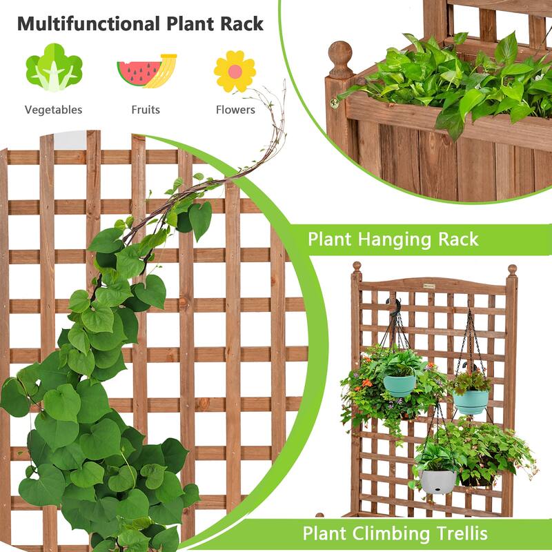 Costway 2PC 50in Wood Planter Box w/Trellis Mobile Raised Bed for - See details