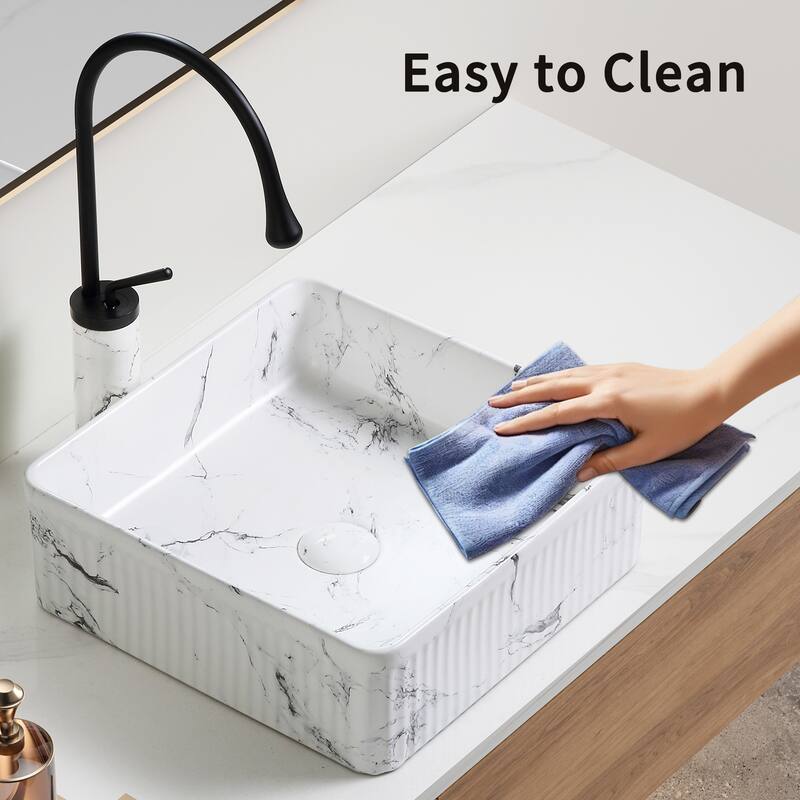 GDFStudio - Vincent Artistic Marble-Pattern Vessel Bathroom Sink with Ceramic Basin and Countertop Vanity Design