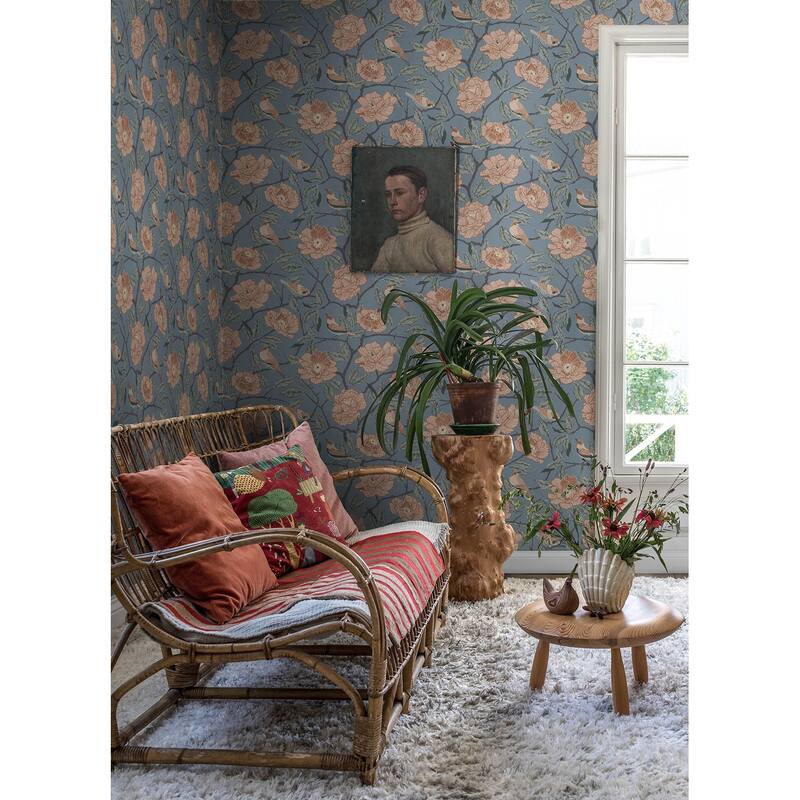 A-Street Prints Bernadina Blue Rosebush Wallpaper