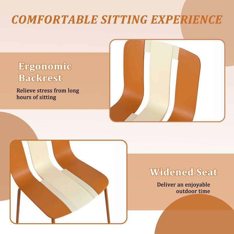 Malwee 4 PCS Indoor/Outdoor PP Plastic Chairs, Modern Striped Color Seat with Sturdy Metal Legs - for Living Room, Café, Terrace