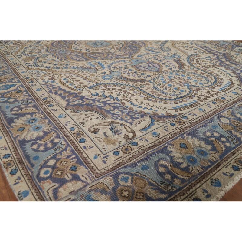 Beige Tabriz Persian Area Rug Hand-Knotted Oriental Wool Carpet - 6'5"x 9'4"