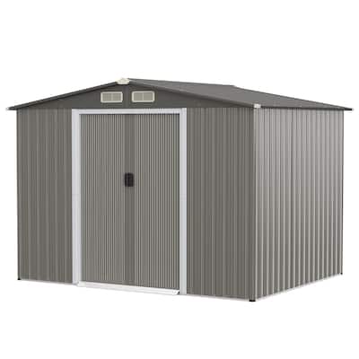 Costway 8'x6' Outdoor Storage Shed Galvanized Steel Tool House - 102'' x 81.6'' x 72'' (L X W X H)