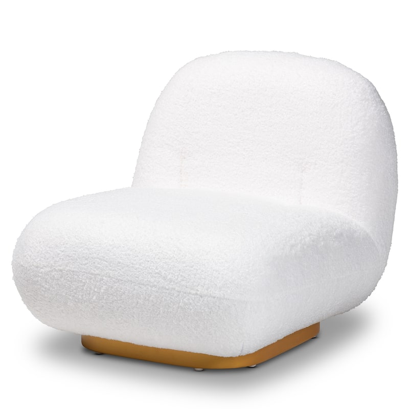 Paiva Contemporary White Boucle fabric Upholstered Accent Chair - White, Gold