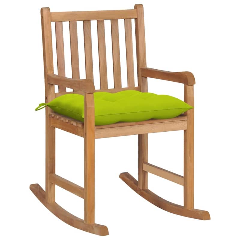 vidaXL Rocking Chair with Bright Green Cushion Solid Teak Wood - 22.8" x 36.4" x 41.7"