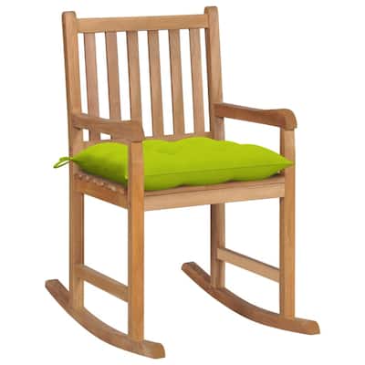 vidaXL Rocking Chair with Bright Green Cushion Solid Teak Wood - 22.8" x 36.4" x 41.7"