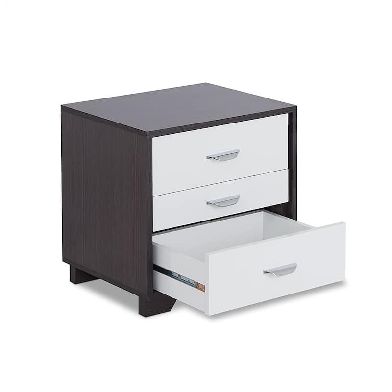 Nightstand with 3 Drawers in White and Black