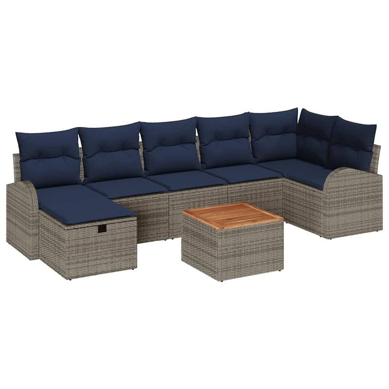 vidaXL 8 Garden Sofa Set with Cushions Black/Grey Poly Rattan - 113.8 x 48.8 x 27.2