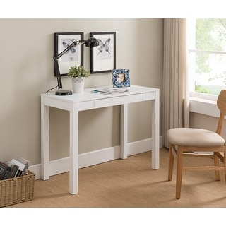 White Finish Wood Single Drawer Parsons Desk