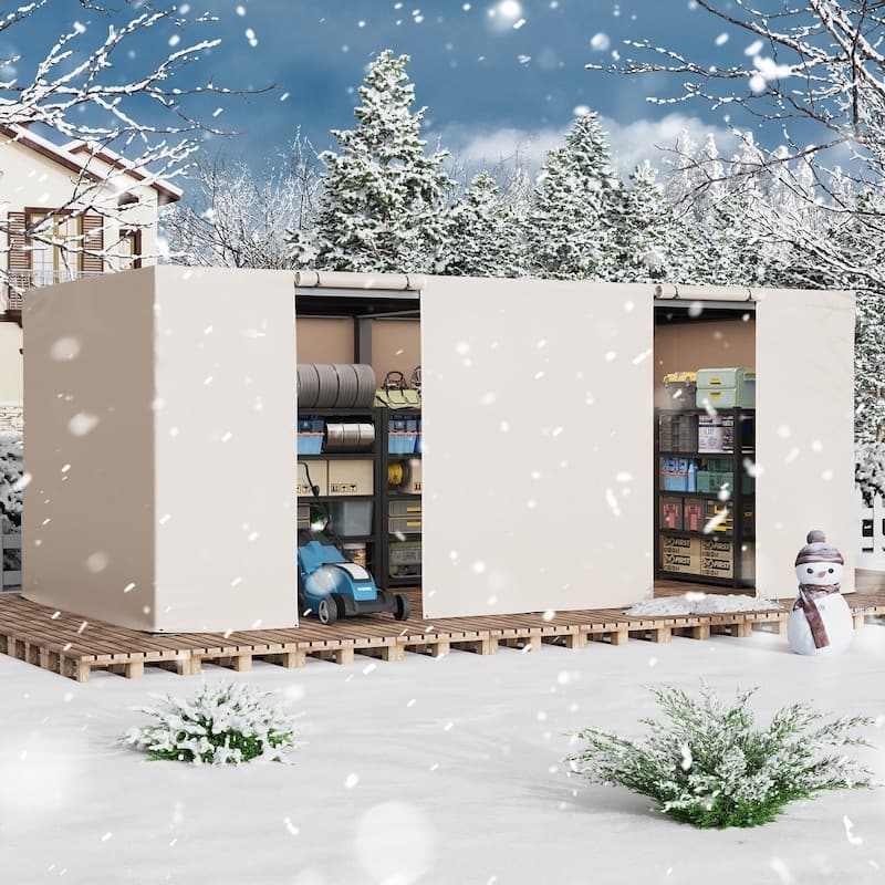 Outdoor Louvered Pergola with Optional Winter Cover Accessory | Adjustable Aluminum Hardtop Gazebo Includes Curtains & Netting - 10x20 ft - Beige Cover