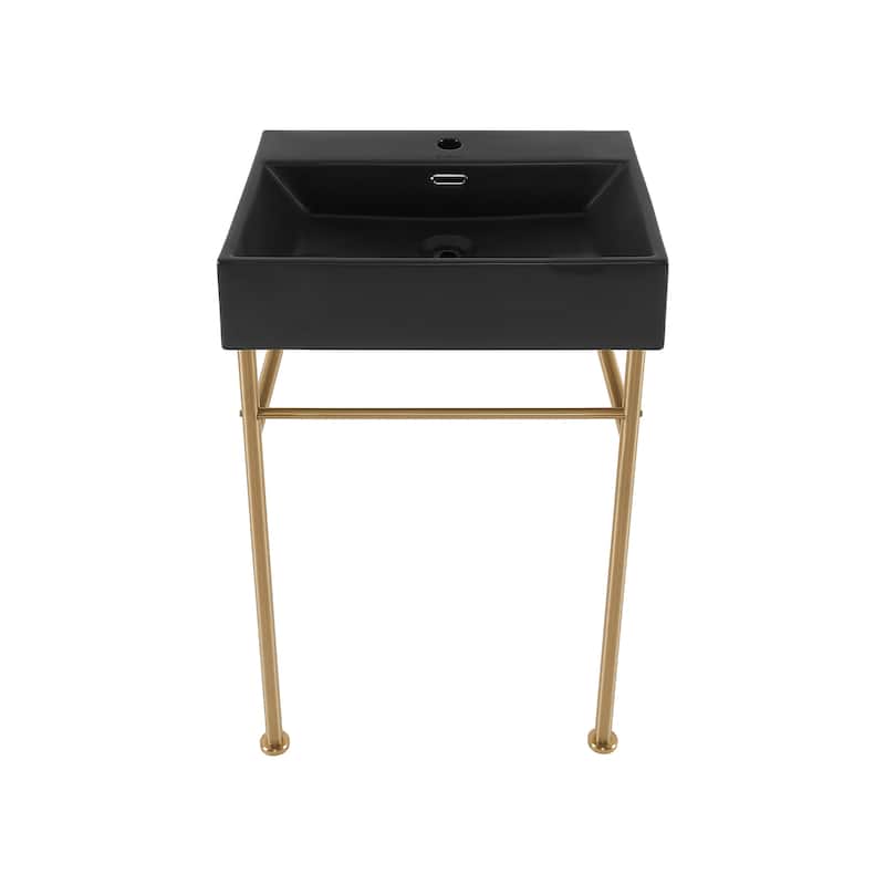 Claire 24 Ceramic Console Sink Matte Black Basin Gold Legs