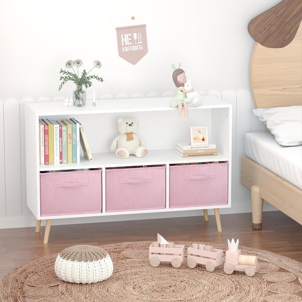 slide 2 of 36, Kids bookcase with Collapsible Fabric Drawers,Made of High-Density MDF - Easy Setup Pink