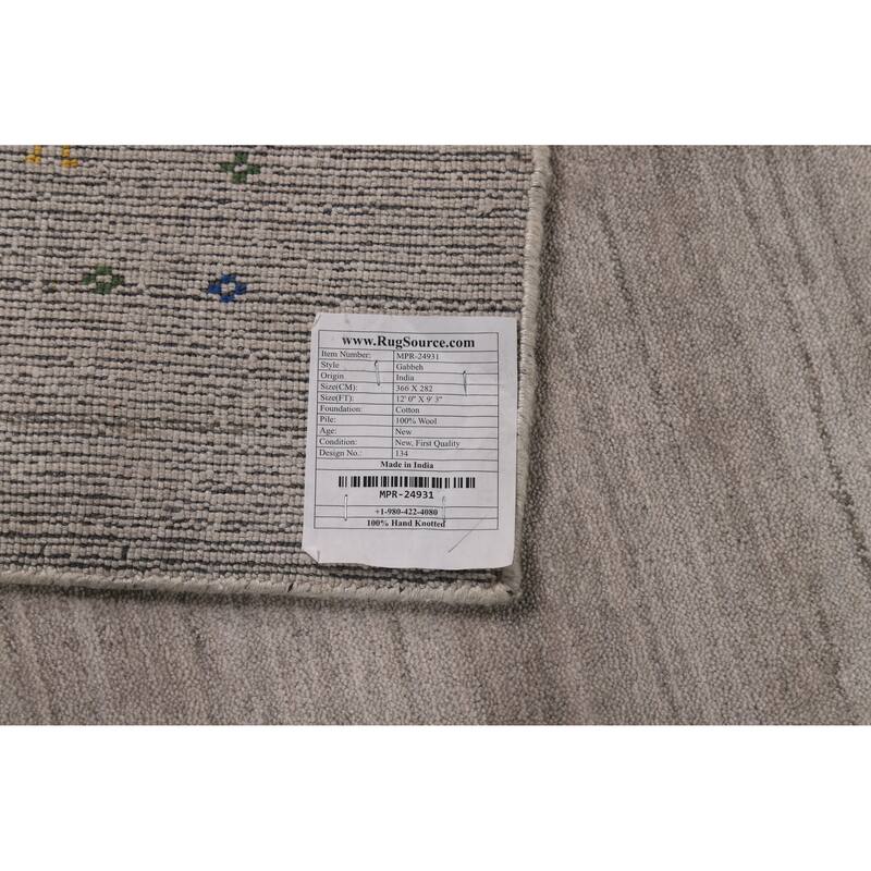 Tribal Gray Gabbeh Indian Area Rug Handmade Wool Carpet - 9'3" x 12'0"