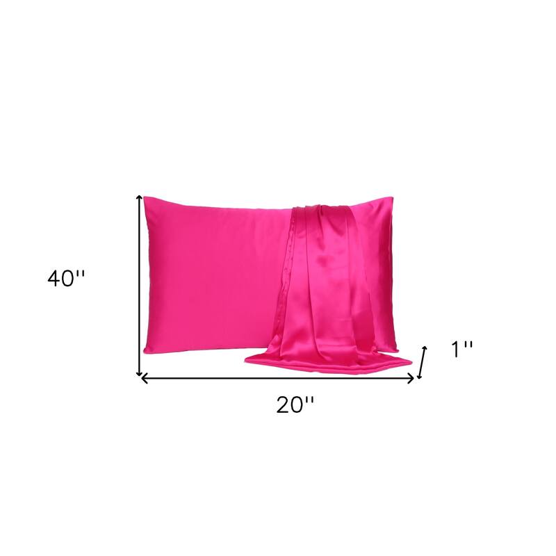 HomeRoots Fuchsia Dreamy Set Of 2 Silky Satin King Pillowcases