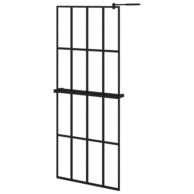 vidaXL Walk-in Shower Wall with Shelf Black 31.5/39.4"x76.8" ESG Glass&Aluminum