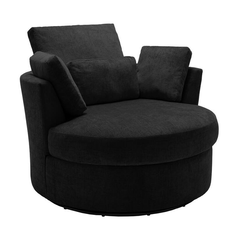 Upholstered Accent Swivel Barrel Armchair Club Chair with Pillows