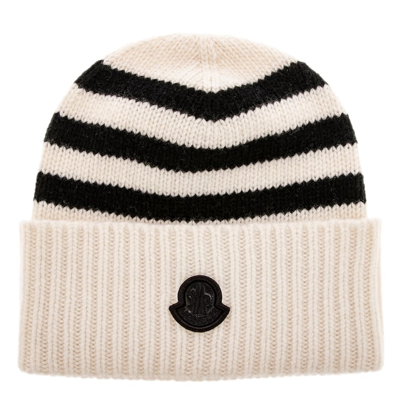Moncler Striped Wool Beanie - Cream and Black