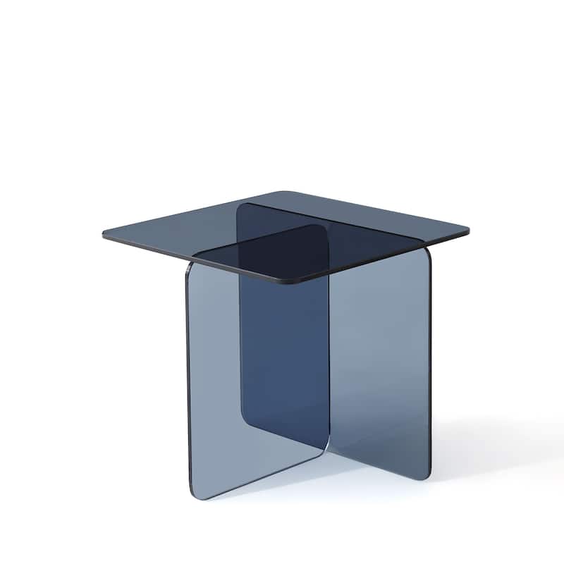 HomeRoots 16" Smoky Black Glass Square Cross Legs End Table - 17.70 in. x 16.10 in. x 17.70 in.