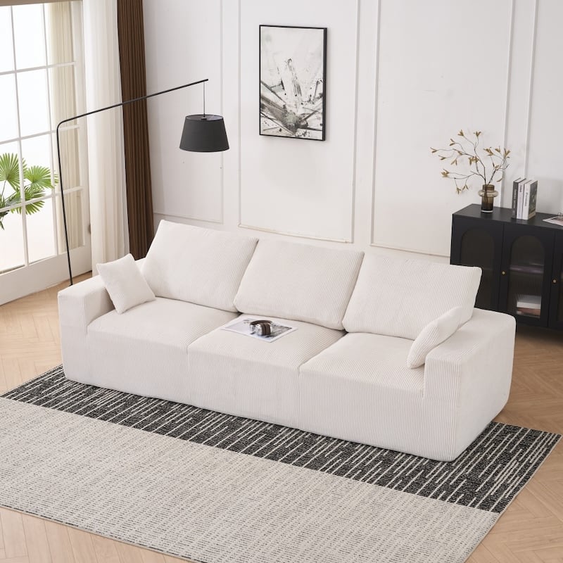 3-seater Modern Corduroy Couch Sofa with 3 Back Cushions and 2 Pillows