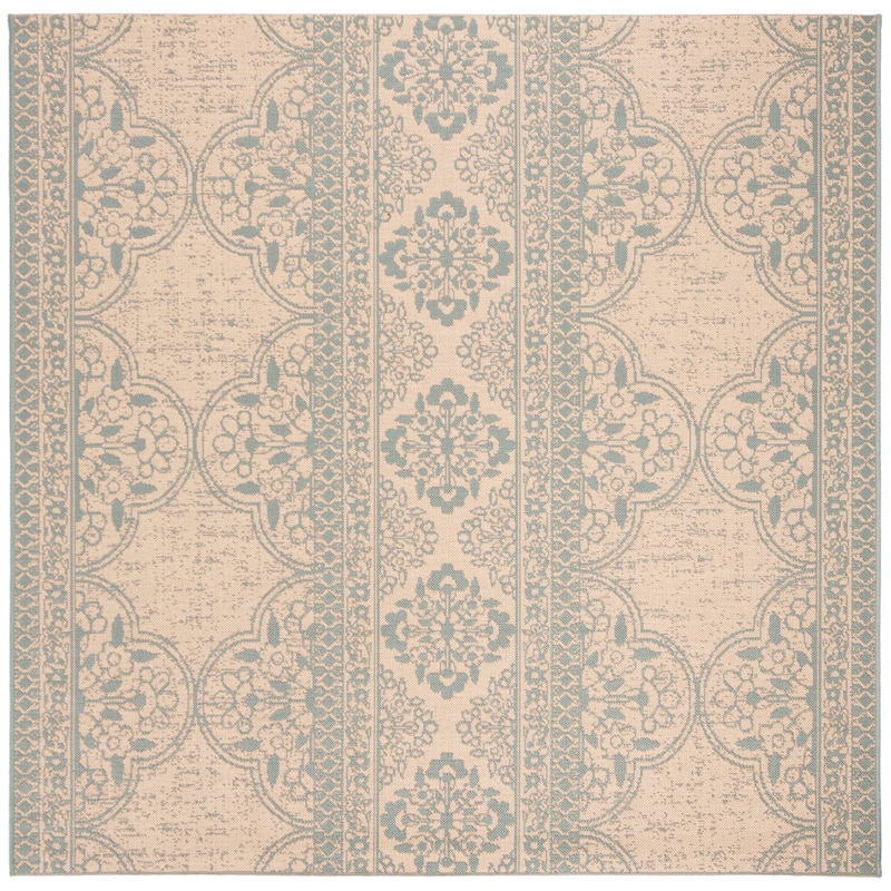 SAFAVIEH Linden Aysel Indoor/ Outdoor Waterproof Patio Backyard Rug - 6'7" Square - Aqua/Cream