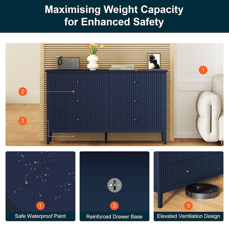 Modern 6-Drawer Fluted Dresser