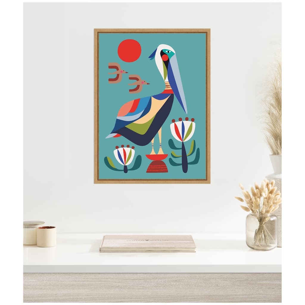 Kate and Laurel Pelican Garden by Rachel Lee Framed Canvas Wall Art Print
