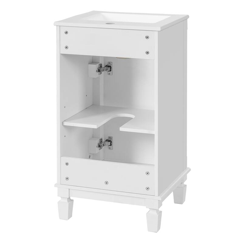 Roomfitters 18 Inch Bathroom Vanity with Ceramic Sink, Freestanding French Style Storage Cabinet & Adjustable Shelf