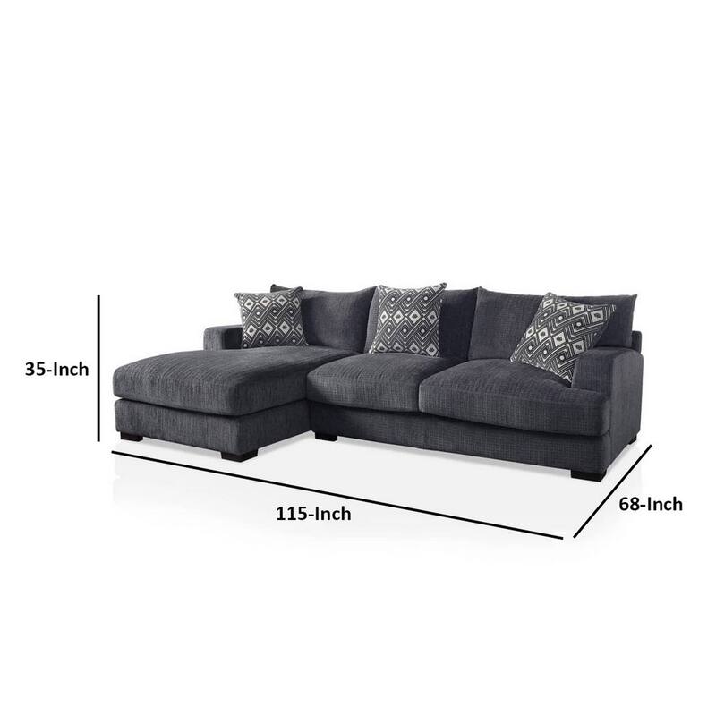 L Shaped Sectional with T Cushioned Seat, Gray