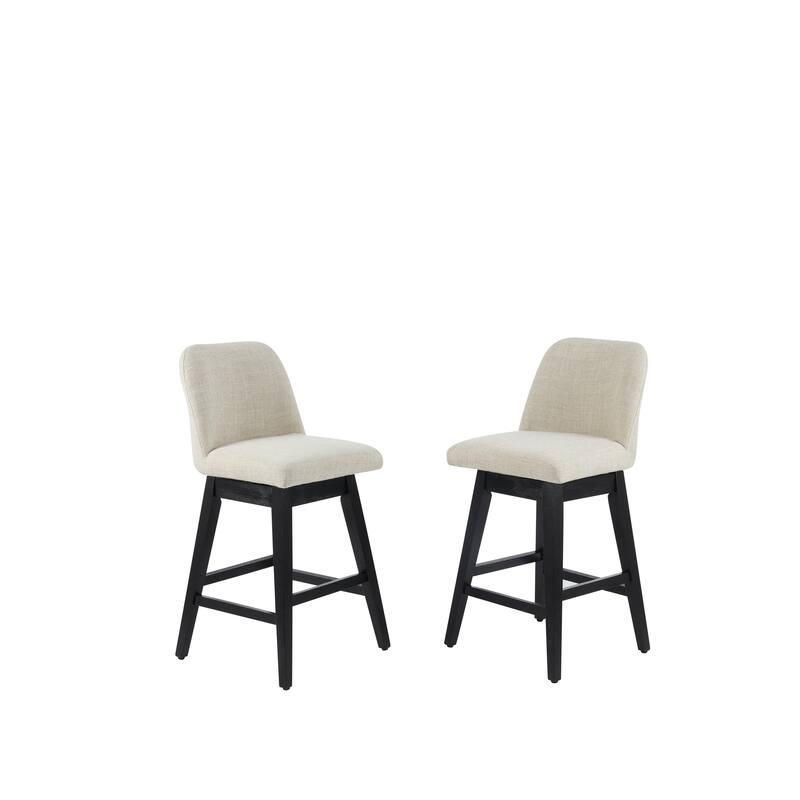 Bar Stools Set of 2 Cream Rubberwood Metal Frame Waterproof Fabric Counter Height